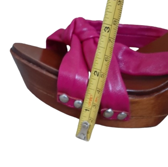 ALDO - Strappy heeled bright pink leather sandals with wooden platform - Size: 8 - Picture 8 of 8